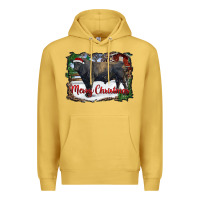 Antique Gold merry christmas black angus bull and farm Premium Hoodie - RanaPortraitStore