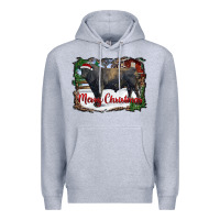 Heather Grey merry christmas black angus bull and farm Premium Hoodie - RanaPortraitStore