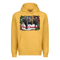 Mustard merry christmas black angus bull and farm Premium Hoodie - RanaPortraitStore