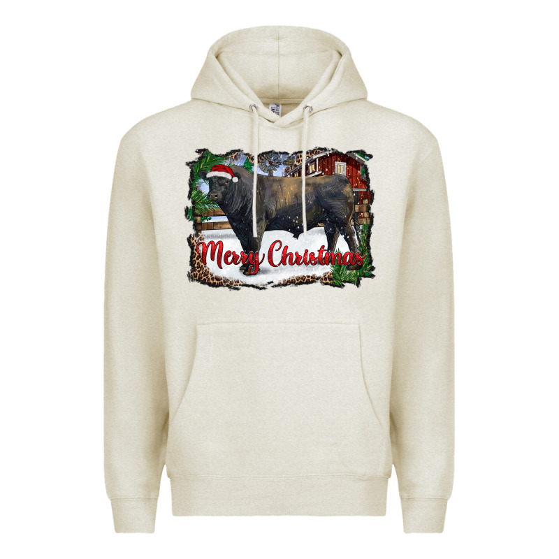 Merry Christmas Black Angus Bull And Farm Premium Hoodie by RanaPortraitStore | Teevron