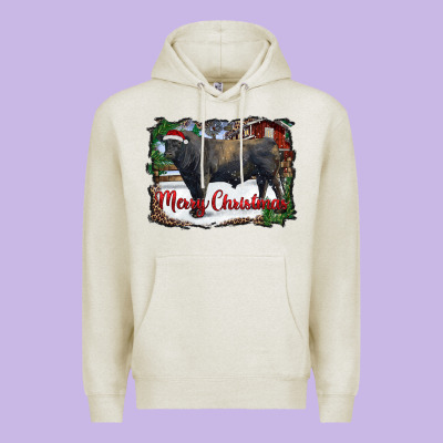 Merry Christmas Black Angus Bull And Farm Premium Hoodie Designed By Ranaportraitstore