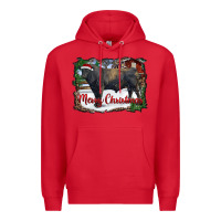 Red merry christmas black angus bull and farm Premium Hoodie - RanaPortraitStore