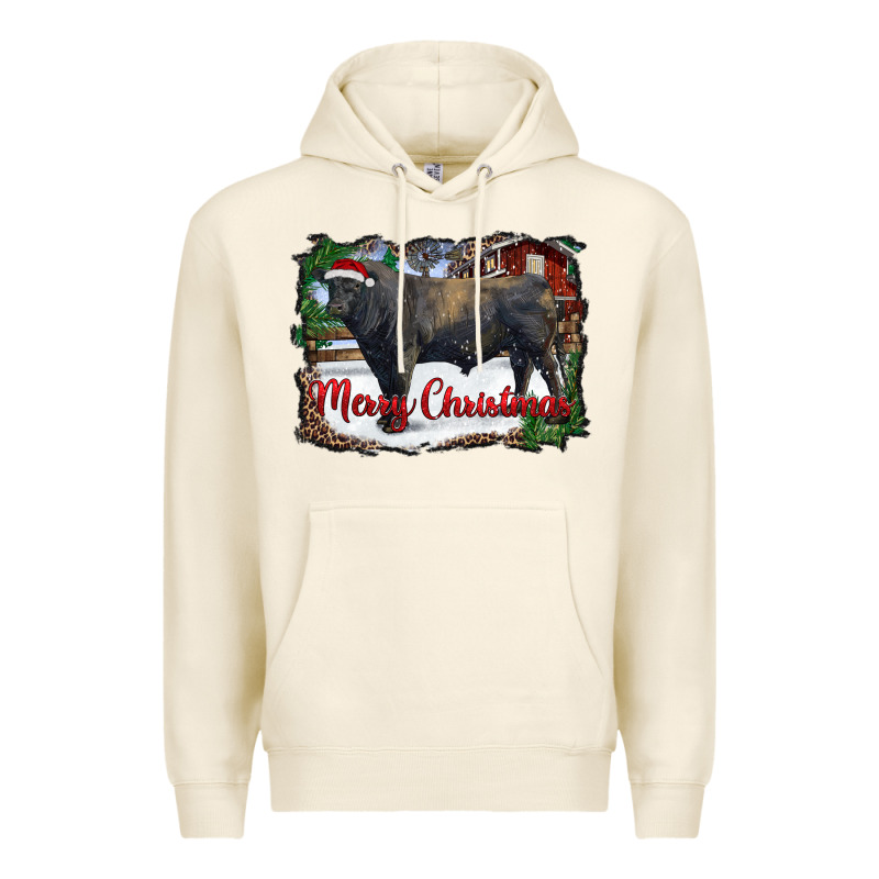 Merry Christmas Black Angus Bull And Farm Premium Hoodie by RanaPortraitStore | Teevron