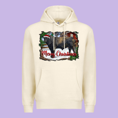 Merry Christmas Black Angus Bull And Farm Premium Hoodie Designed By Ranaportraitstore