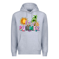 Heather Grey hello summer with sun Premium Hoodie - texasbilliewilder