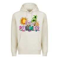 Oatmeal Heather hello summer with sun Premium Hoodie - texasbilliewilder