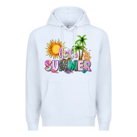 White hello summer with sun Premium Hoodie - texasbilliewilder