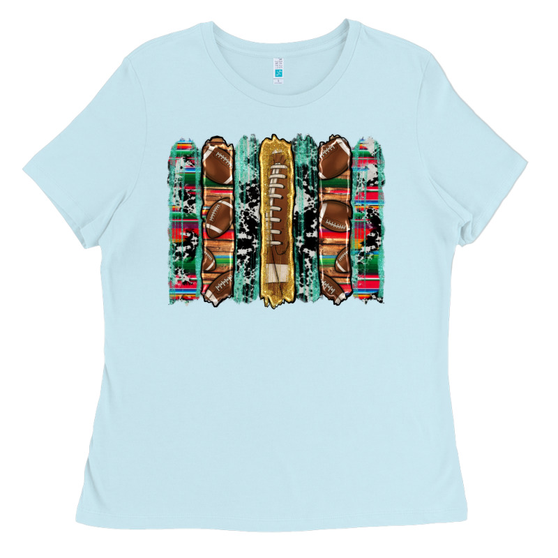 Football Serape Cowhide Turquoise Glitter  Brushstrokes Ladies Tee by Artiststas | Teevron