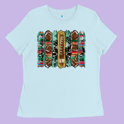 Football Serape Cowhide Turquoise Glitter  Brushstrokes Ladies Tee Designed By Artiststas