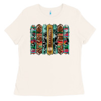 Bone football serape cowhide turquoise glitter  brushstrokes Ladies Tee - Artiststas