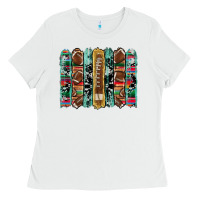 White football serape cowhide turquoise glitter  brushstrokes Ladies Tee - Artiststas