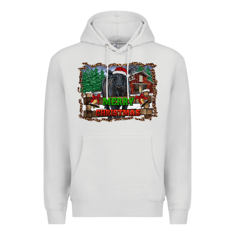 Merry Christmas Black Angus Cattle And Farm Premium Hoodie by RanaPortraitStore | Teevron