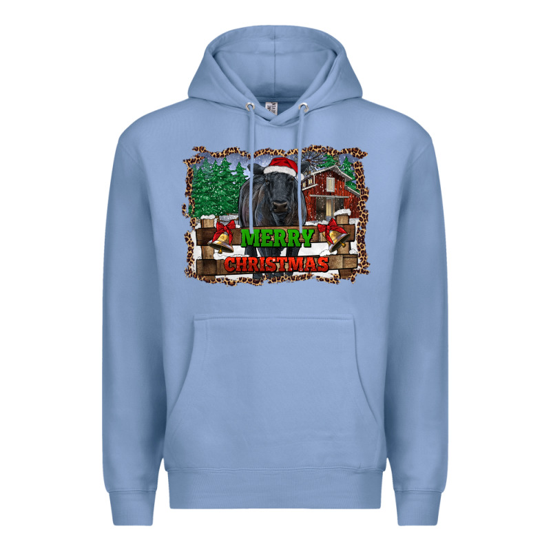Merry Christmas Black Angus Cattle And Farm Premium Hoodie by RanaPortraitStore | Teevron