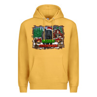 Mustard merry christmas black angus cattle and farm Premium Hoodie - RanaPortraitStore