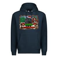 Navy merry christmas black angus cattle and farm Premium Hoodie - RanaPortraitStore