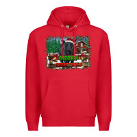 Red merry christmas black angus cattle and farm Premium Hoodie - RanaPortraitStore