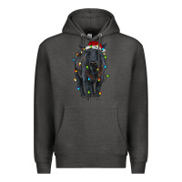 Charcoal Heather christmas black angus cattle with lights Premium Hoodie - RanaPortraitStore