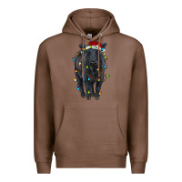 Chestnut christmas black angus cattle with lights Premium Hoodie - RanaPortraitStore