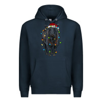 Navy christmas black angus cattle with lights Premium Hoodie - RanaPortraitStore