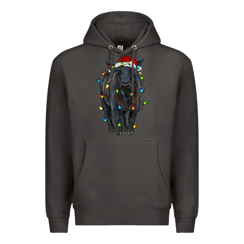 Christmas Black Angus Cattle With Lights Premium Hoodie by RanaPortraitStore | Teevron