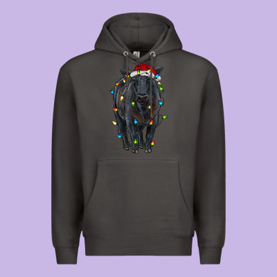 Christmas Black Angus Cattle With Lights Premium Hoodie Designed By Ranaportraitstore