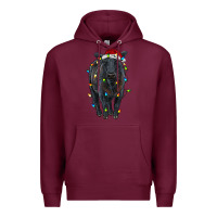 Burgundy christmas black angus cattle with lights Premium Hoodie - RanaPortraitStore