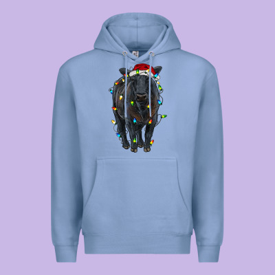 Christmas Black Angus Cattle With Lights Premium Hoodie Designed By Ranaportraitstore