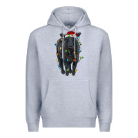 Heather Grey christmas black angus cattle with lights Premium Hoodie - RanaPortraitStore