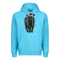 Ocean Blue christmas black angus cattle with lights Premium Hoodie - RanaPortraitStore