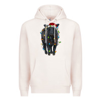 Pale Pink christmas black angus cattle with lights Premium Hoodie - RanaPortraitStore