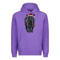 Purple christmas black angus cattle with lights Premium Hoodie - RanaPortraitStore