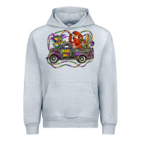 Heather Grey mardi gras truck with mask fleur de lis and crawfish Urban Hoodie - RanaPortraitStore
