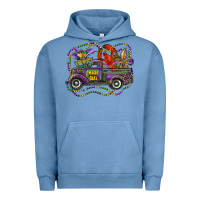 Pigment Pebble Blue mardi gras truck with mask fleur de lis and crawfish Urban Hoodie - RanaPortraitStore