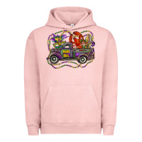 Pigment Salmon mardi gras truck with mask fleur de lis and crawfish Urban Hoodie - RanaPortraitStore