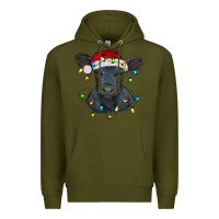 Army Green christmas baby black angus calf with lights Premium Hoodie - RanaPortraitStore