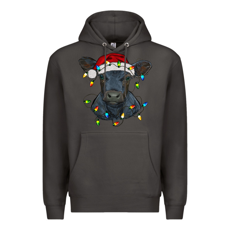 Christmas Baby Black Angus Calf With Lights Premium Hoodie by RanaPortraitStore | Teevron