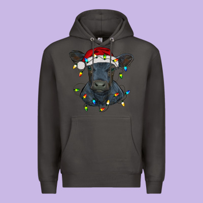 Christmas Baby Black Angus Calf With Lights Premium Hoodie Designed By Ranaportraitstore