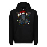 Black christmas baby black angus calf with lights Premium Hoodie - RanaPortraitStore