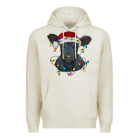 Oatmeal Heather christmas baby black angus calf with lights Premium Hoodie - RanaPortraitStore