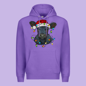 Christmas Baby Black Angus Calf With Lights Premium Hoodie Designed By Ranaportraitstore