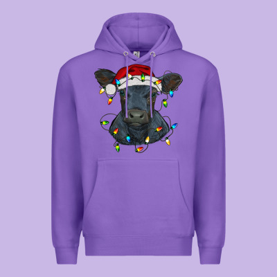 Christmas Baby Black Angus Calf With Lights Premium Hoodie Designed By Ranaportraitstore