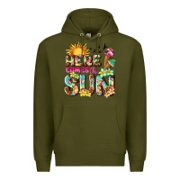 Army Green here comes the sun Premium Hoodie - texasbilliewilder