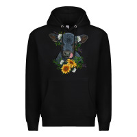 Black baby cow black angus calf with flowers Premium Hoodie - RanaPortraitStore