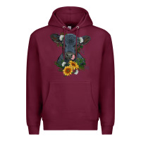 Burgundy baby cow black angus calf with flowers Premium Hoodie - RanaPortraitStore