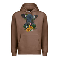 Chestnut baby cow black angus calf with flowers Premium Hoodie - RanaPortraitStore