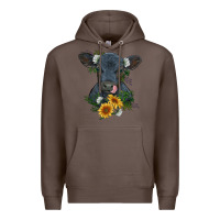 Coffee baby cow black angus calf with flowers Premium Hoodie - RanaPortraitStore