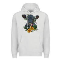 Dove Grey baby cow black angus calf with flowers Premium Hoodie - RanaPortraitStore