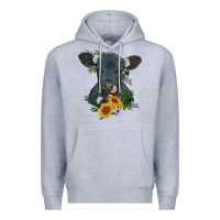 Heather Grey baby cow black angus calf with flowers Premium Hoodie - RanaPortraitStore