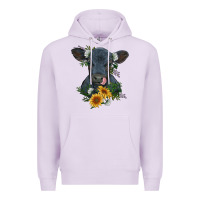 Lilac baby cow black angus calf with flowers Premium Hoodie - RanaPortraitStore