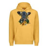 Mustard baby cow black angus calf with flowers Premium Hoodie - RanaPortraitStore